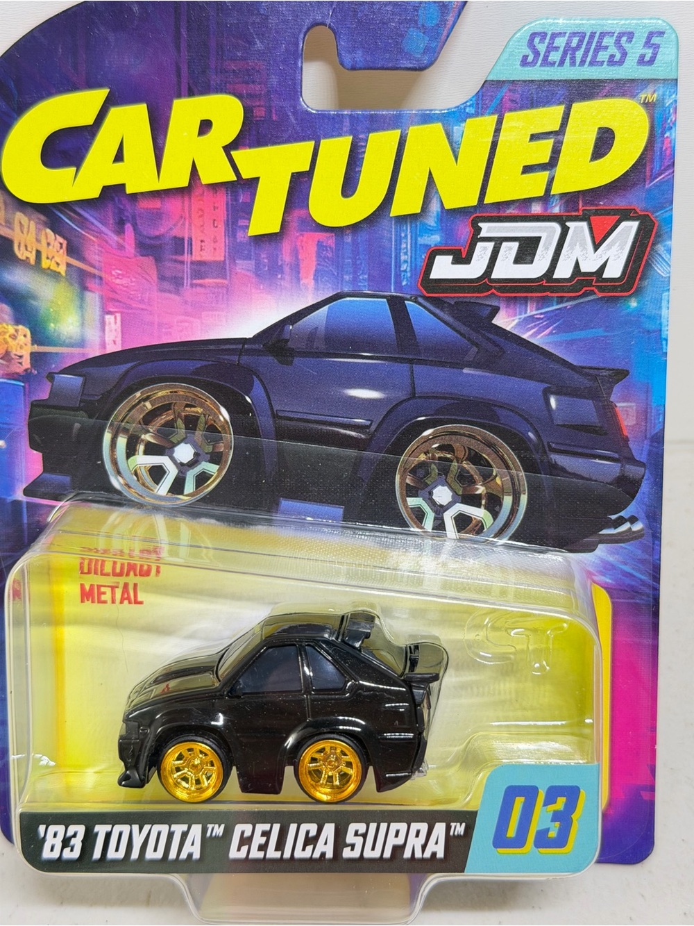 Car Tuned JDM '83 Toyota Celica Supra Toy Car - Black with Gold Wheels